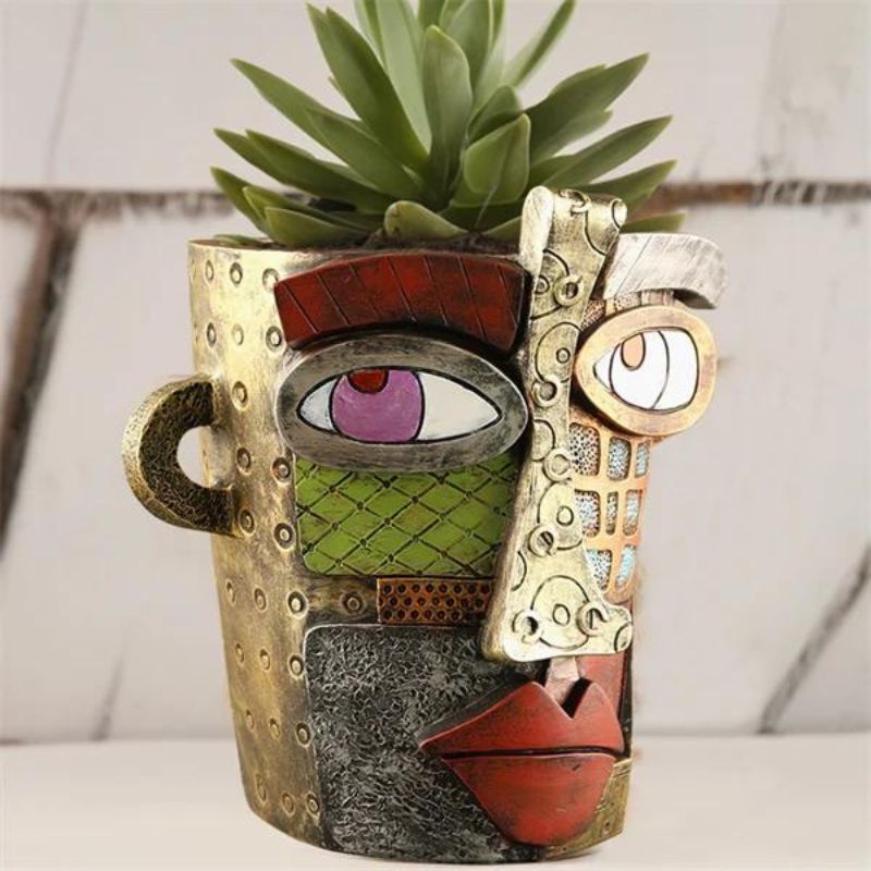 Handmade Picasso Antique Bronze Abstract Beauty Face Flower Pot