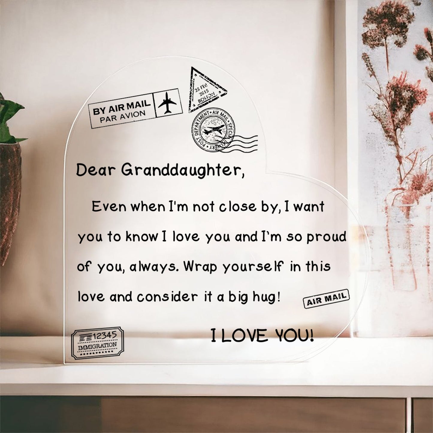 I Love You - D352 - Heart Shaped Acrylic Plaque