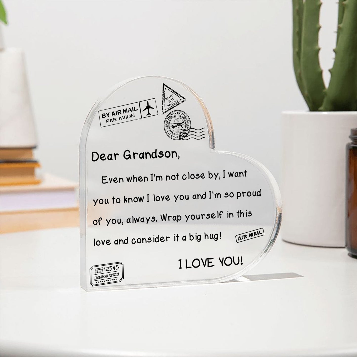 I Love You - D352 - Heart Shaped Acrylic Plaque