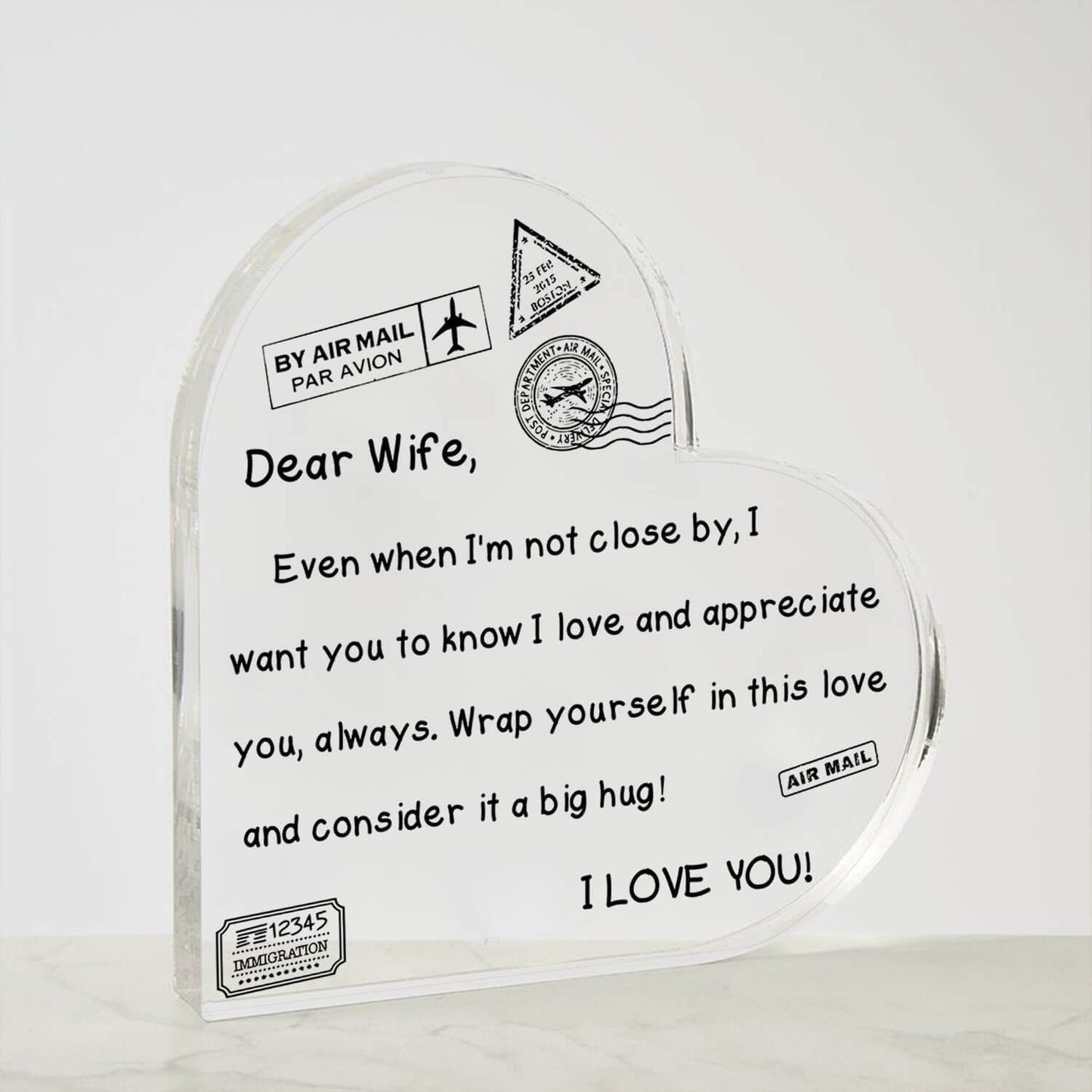 To My Wife - I Love You - D352 - Heart Shaped Acrylic Plaque