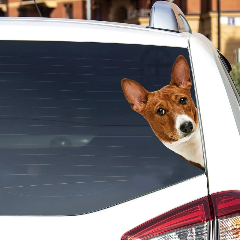 Basenji Dog - Peekaboo Dog Head Car Sticker - DS023