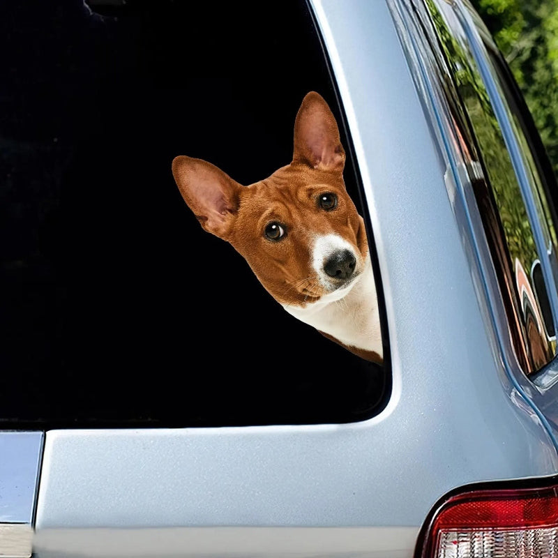 Basenji Dog - Peekaboo Dog Head Car Sticker - DS023