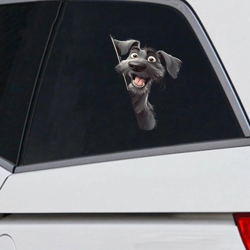Irish Wolfhound Dog - Peekaboo Dog Head Car Sticker - DS038