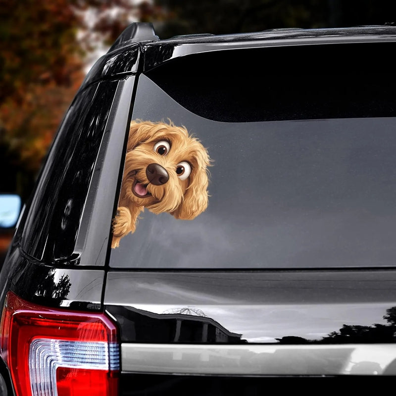 Goldendoodle Dog - Peekaboo Dog Head Car Sticker - DS040