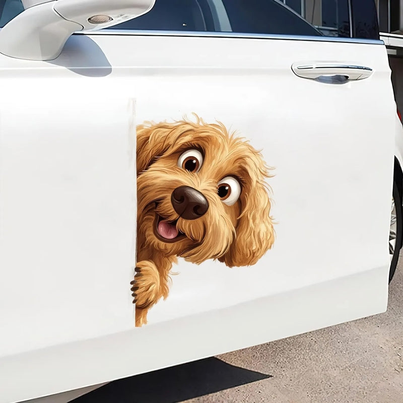 Goldendoodle Dog - Peekaboo Dog Head Car Sticker - DS040