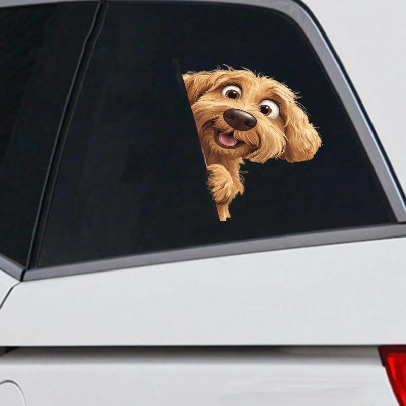 Goldendoodle Dog - Peekaboo Dog Head Car Sticker - DS040