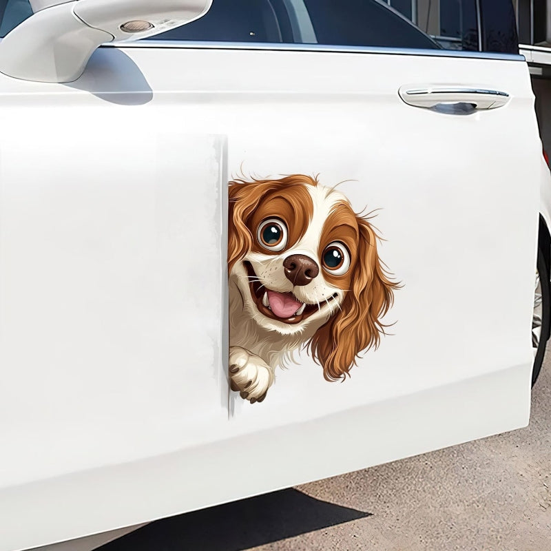 Cavalier King Charles Spaniel Dog - Peekaboo Dog Head Car Sticker - DS045