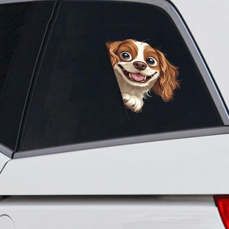 Cavalier King Charles Spaniel Dog - Peekaboo Dog Head Car Sticker - DS045