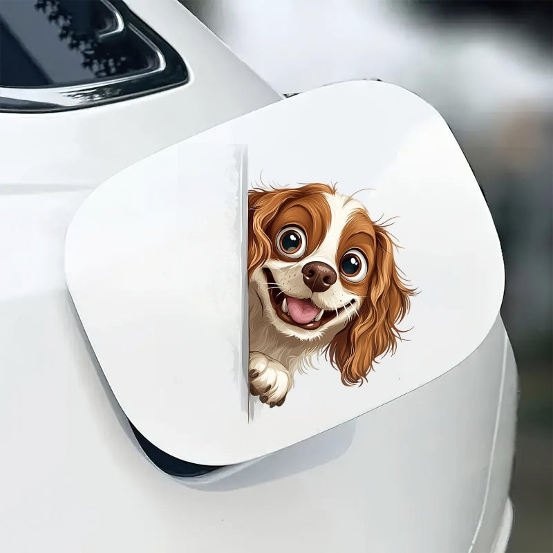 Cavalier King Charles Spaniel Dog - Peekaboo Dog Head Car Sticker - DS045