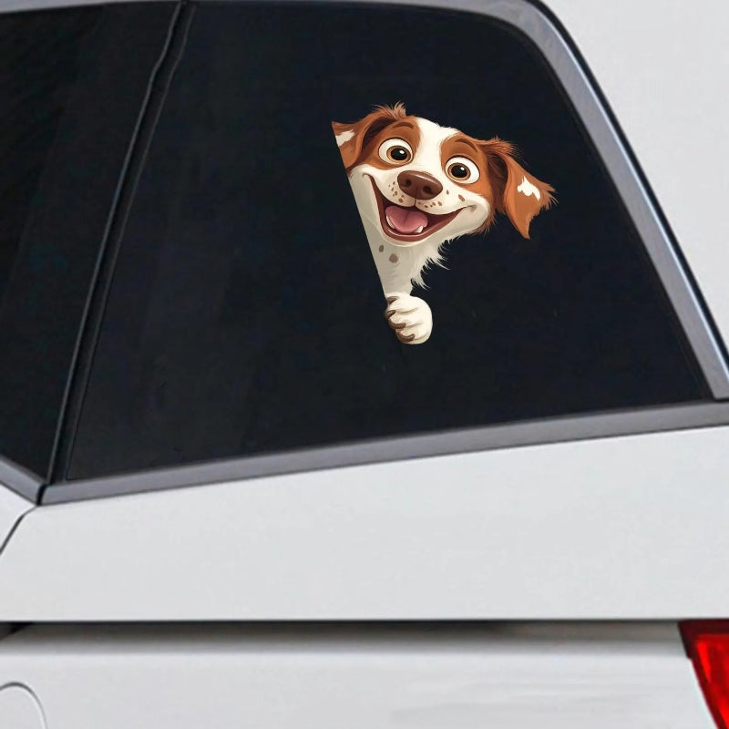 Brittany Spaniel Dog - Peekaboo Dog Head Car Sticker - DS046
