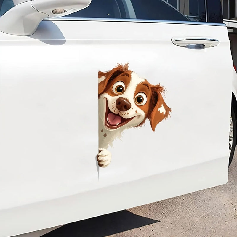 Brittany Spaniel Dog - Peekaboo Dog Head Car Sticker - DS046