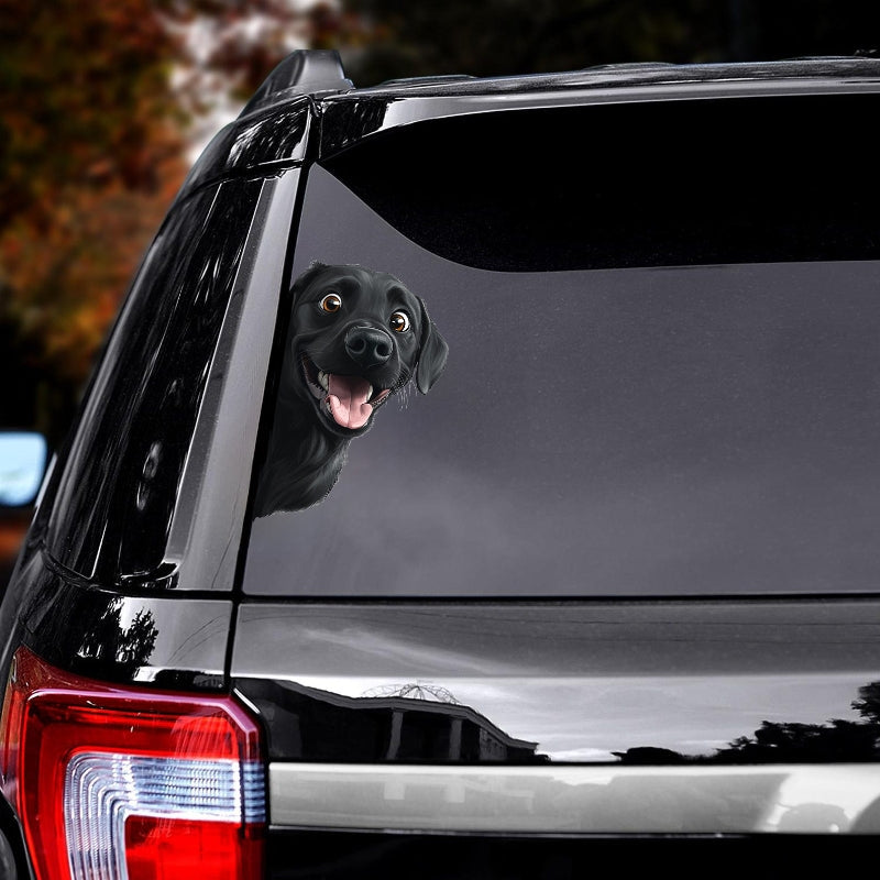 Black Labrador Dog - Peekaboo Dog Head Car Sticker - DS053