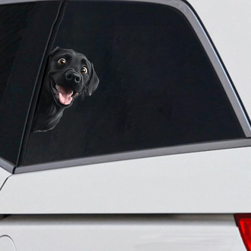 Black Labrador Dog - Peekaboo Dog Head Car Sticker - DS053