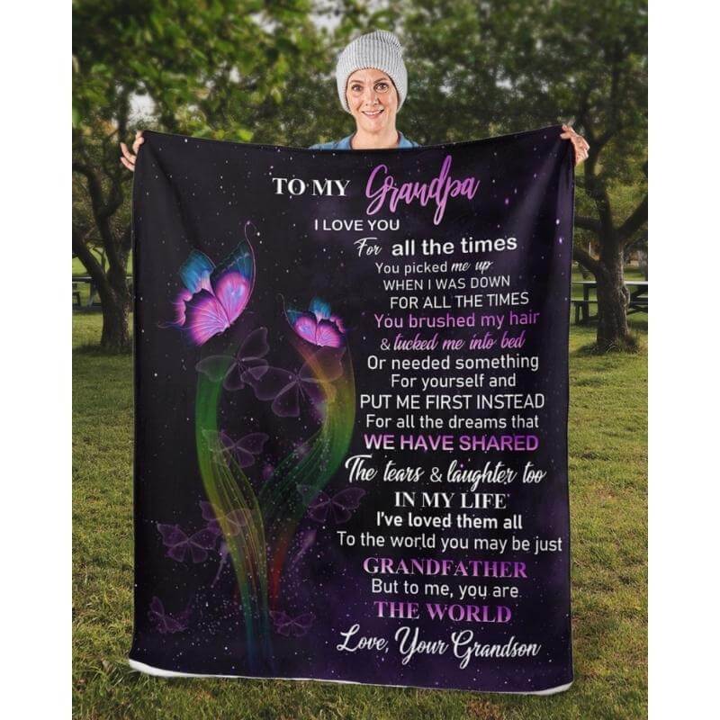 To My Grandpa - From Grandson - Butterfly A319 - Premium Blanket