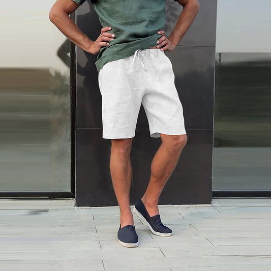 Men's Linen Multi-pocket Drawstring Design Casual Shorts