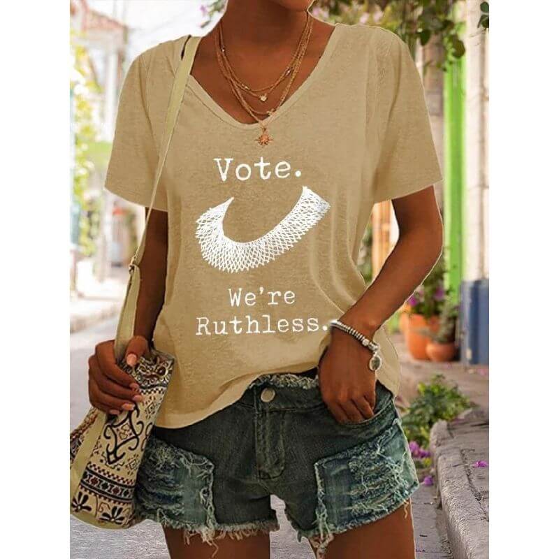 V-Neck Letter Print Casual T-Shirt