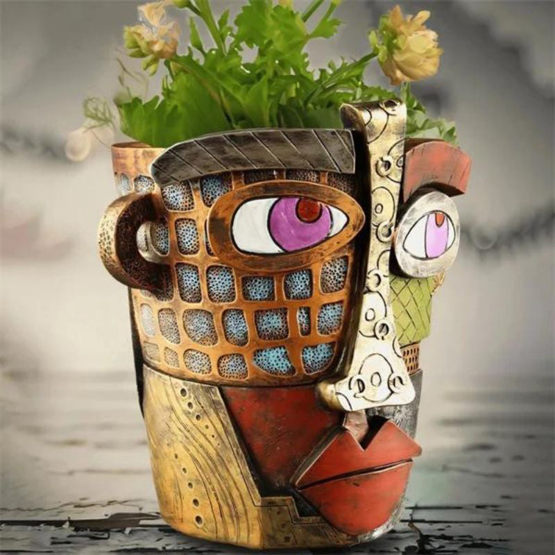 Handmade Picasso Antique Bronze Abstract Beauty Face Flower Pot