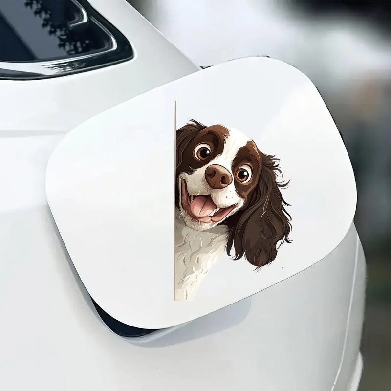English Springer Spaniel Dog - Peekaboo Dog Head Car Sticker - DS041