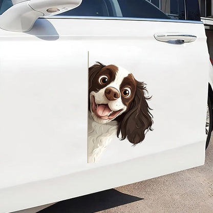 English Springer Spaniel Dog - Peekaboo Dog Head Car Sticker - DS041