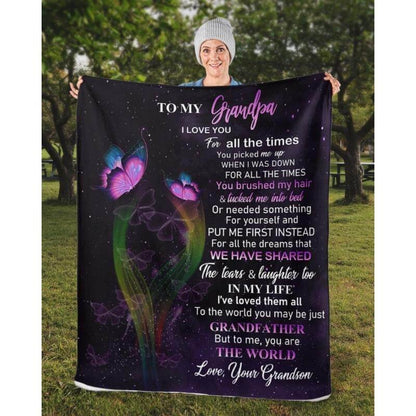 To My Grandpa - From Grandson - Butterfly A319 - Premium Blanket